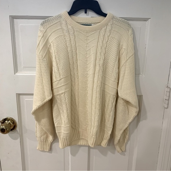 Vintage Cable Knit Fisherman Sweater Made in USA Outings Traditionals Ivory Sz M - Picture 1 of 9
